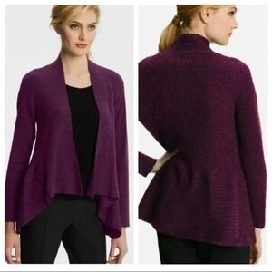 Eileen Fisher Ribbed Open Cardigan Sweater Merino Wool Women's Purple Size 2X